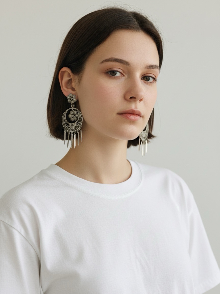 Vintage Sterling Silver Filigree Chandelier Earrings